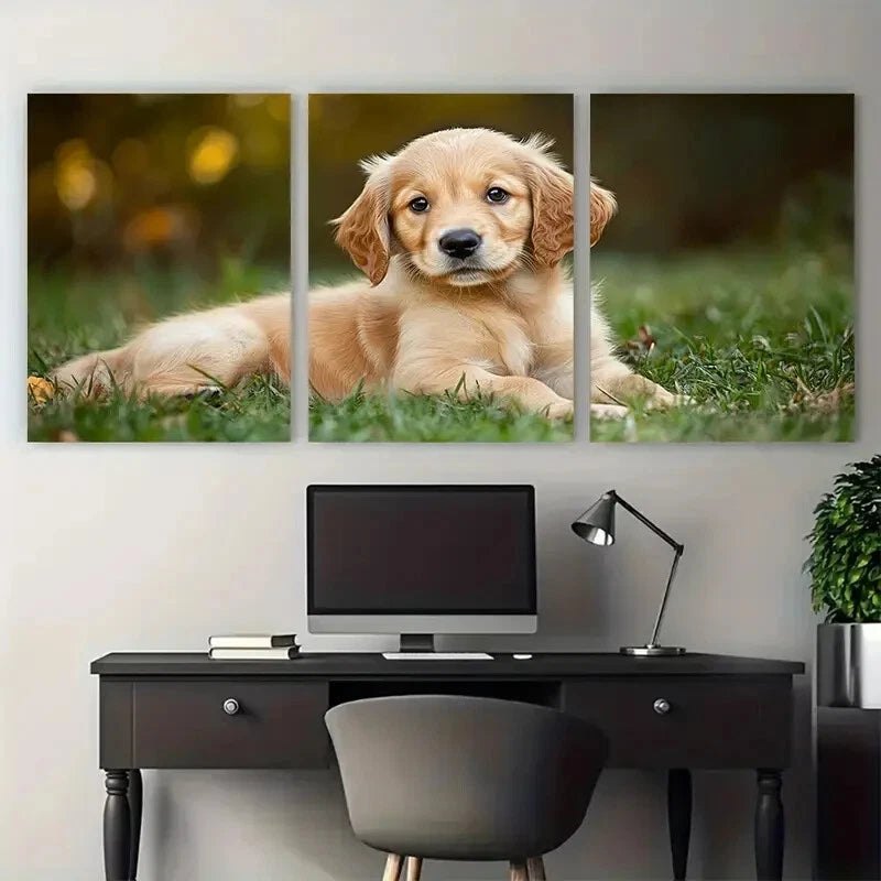 3pcs Golden Retriever Portrait Puppy Metal Print Ready to Hang Art - Bella Home Decor