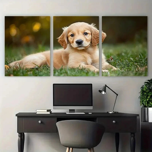 3pcs Golden Retriever Portrait Puppy Metal Print Ready to Hang Art