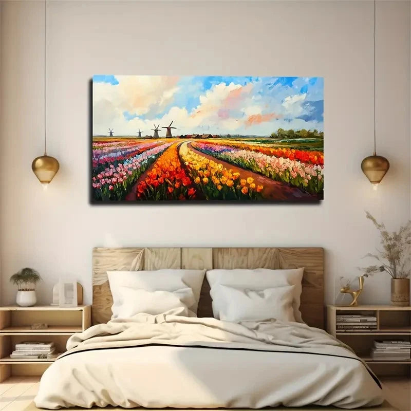 Vibrant Dutch Windmill Wall Art Canvas Office Home Room Framed 120x60cm