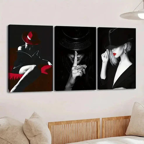 3pcs Modern Black & White Red Abstract Figures Wall Art Set Canvas Unframed - High Quality Print 100% Australian Made Wall Canvas
