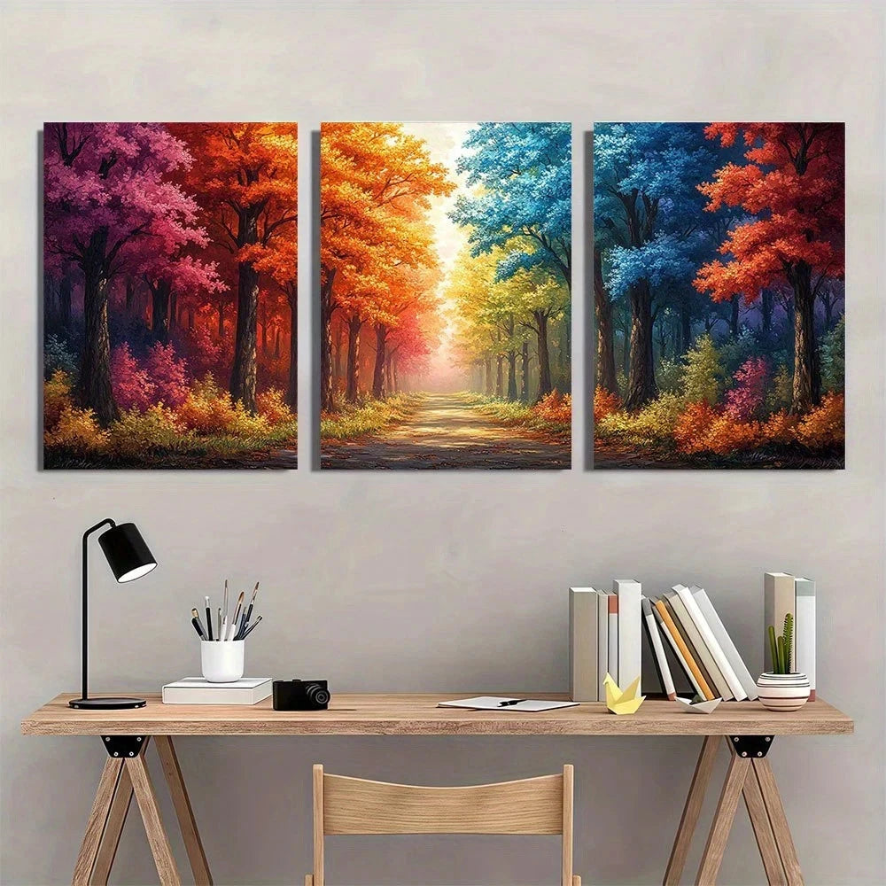 3pcs Colorful Vibrant Autumn Forest Wall Art Set Canvas Framed 60x90cm - High Quality Print 100% Australian Made Wall Canvas Ready to Hang - Bella Home Decor