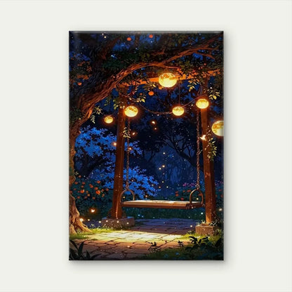 Romantic Night Scene with Lanterns 60x90cm Metal Print Ready to Hang