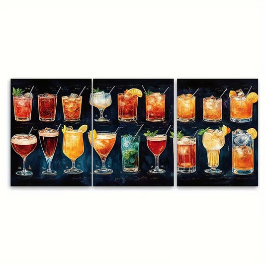 3pcs Periodic Table of Cocktails Metal Print Ready to Hang Art