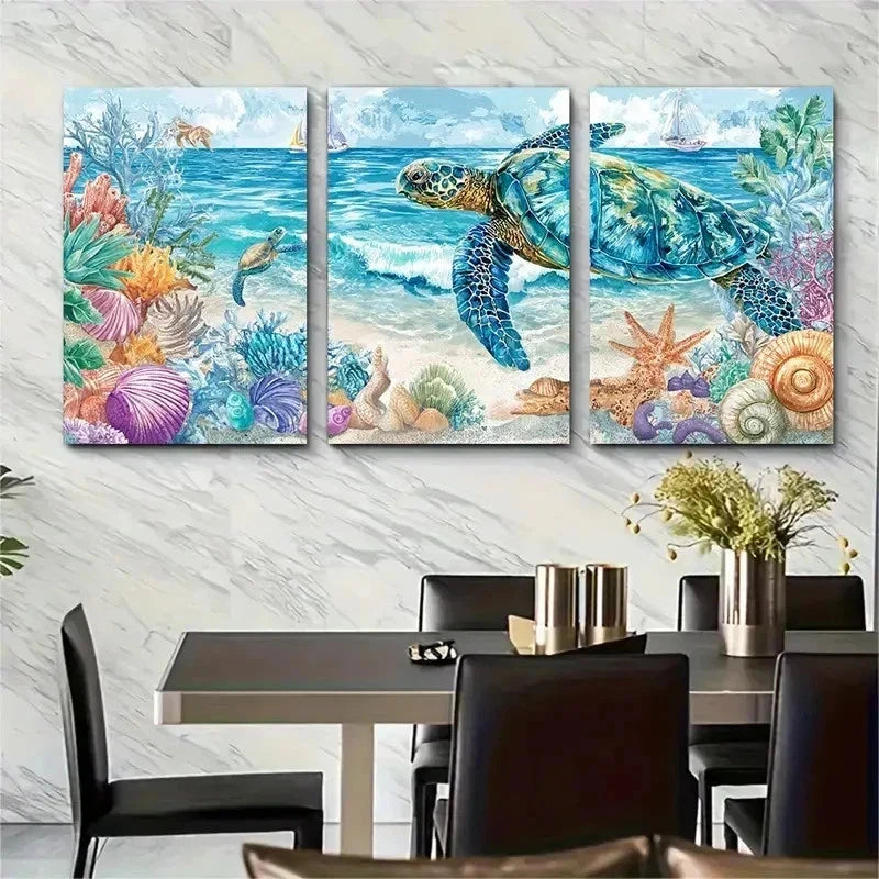 3pcs Boho Seaside Dreams Coral Reef Perfect Wall Art Set Canvas Framed 50x70cm - High Quality Print 100% Australian Made Wall Canvas Ready to Hang - Bella Home Decor
