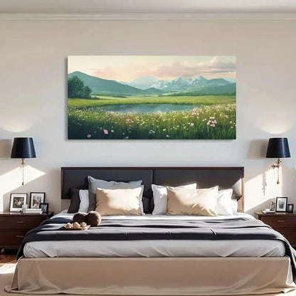 Lake & Green Grass Decor Wall Art Canvas Office Home Room Framed 120x60cm