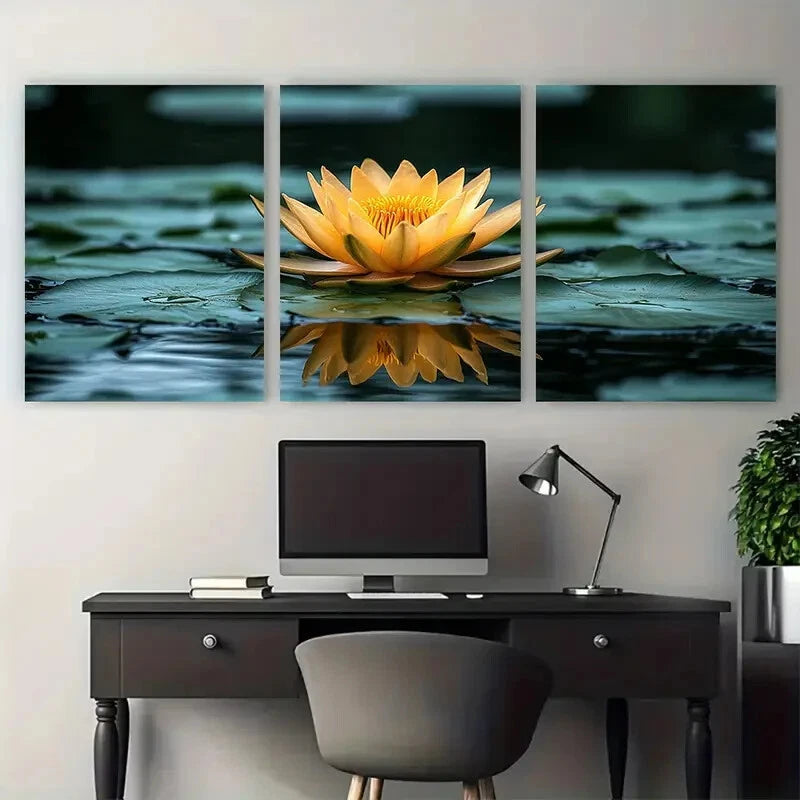 3pcs Yellow for Lotus Water Lily Illustration Metal Print Ready to Hang Art - Bella Home Decor