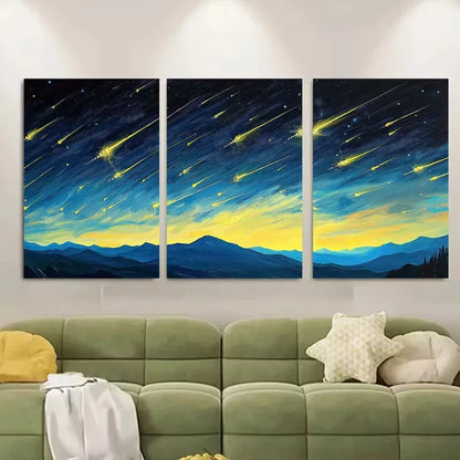 3pcs Meteor Shower Raining Over Mountain Metal Print Ready to Hang Art