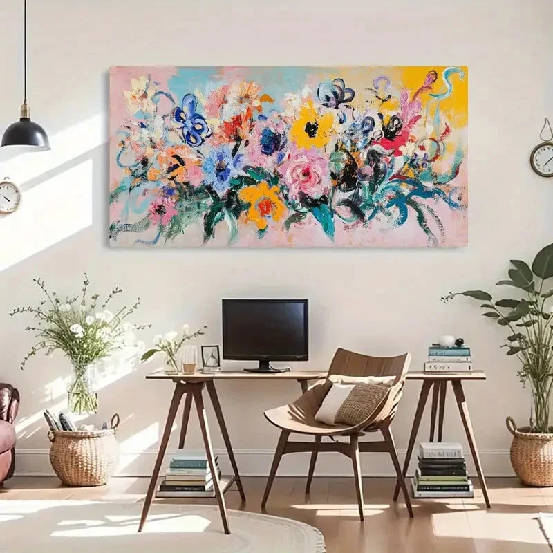 Abstract Floral Vibrant Modern Wall Art Canvas Office Home Room Framed 120x60cm - Bella Home Decor