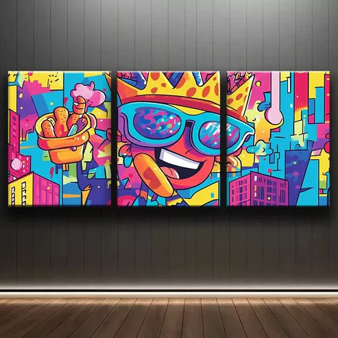 3pcs Featuring Lively Cartoon Design Wall Art Set Canvas Unframed - High Quality Print 100% Australian Made Wall Canvas