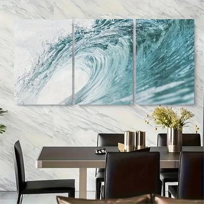 3pcs Blue Ocean Wave Coastal Metal Print Ready to Hang Art - Bella Home Decor