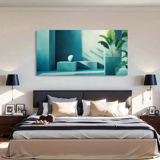 Minimalist Geometric Blue Wall Art Canvas Office Home Room Framed 120x60cm
