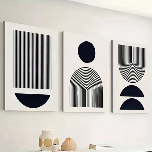 3pcs Black and white graphics and stripes Wall Art Set Wall Art Canvas Unframed - High Quality Print 100% Australian Made Wall Canvas - Bella Home Decor