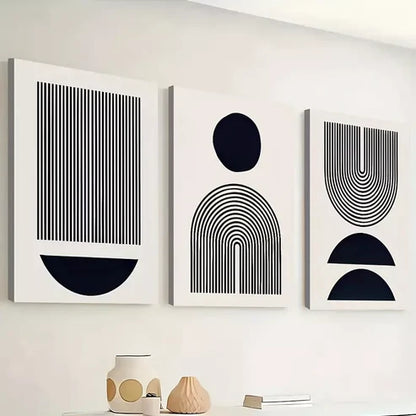3pcs Black and white graphics and stripes Wall Art Set Wall Art Canvas Unframed - High Quality Print 100% Australian Made Wall Canvas - Bella Home Decor
