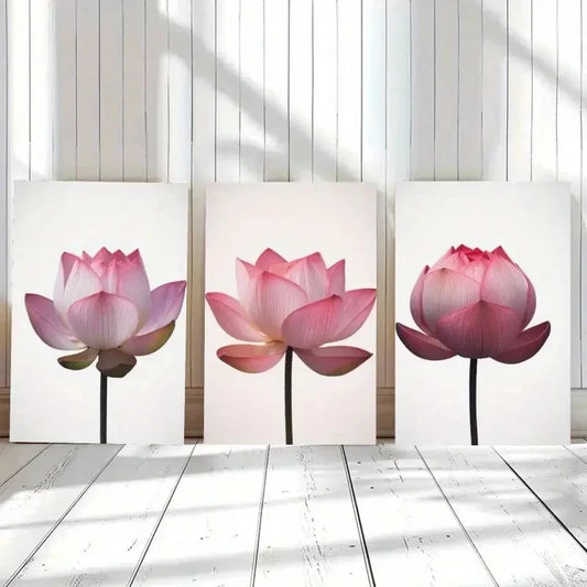 3pcs Pink & White Botanical Minimalist Metal Print Ready to Hang Art