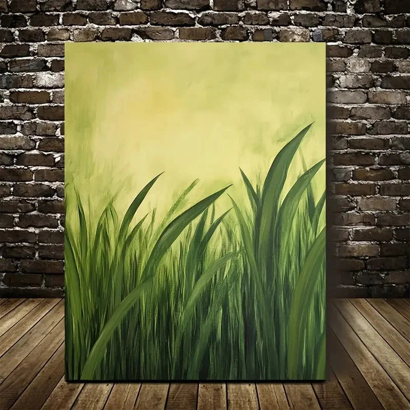Beautiful Green Sugarcane Grassland Painting 40x60cm Metal Print Ready to Hang - Bella Home Decor
