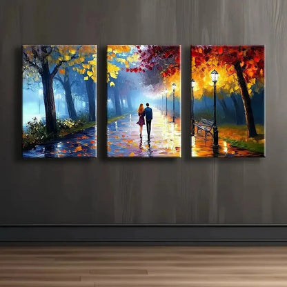 3pcs Evening Walk In The Park Painting Wall Art Set Canvas Framed 60x90cm - High Quality Print 100% Australian Made Wall Canvas Ready to Hang