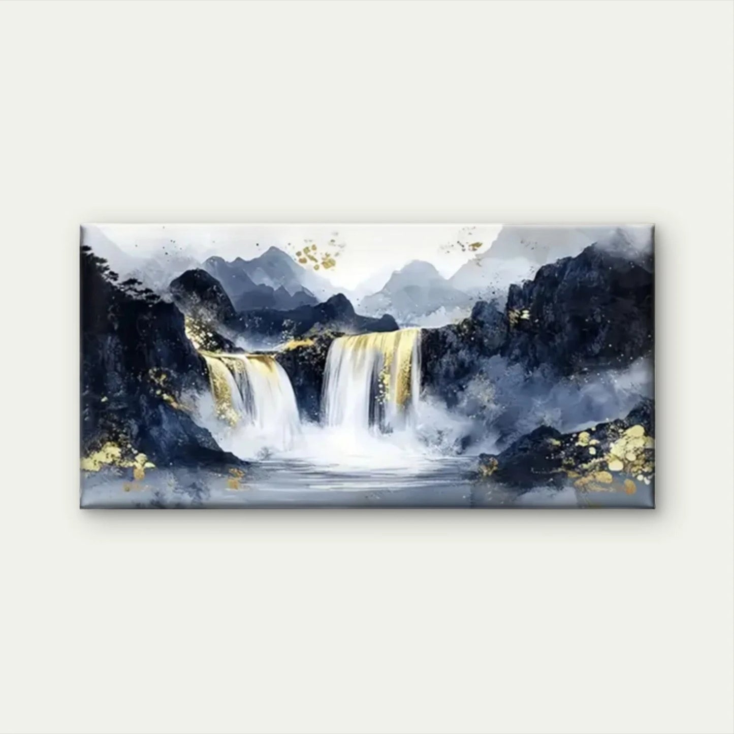 Waterfall Yellow Leaves Dark Wall Art Canvas Office Home Room Framed 120x60cm
