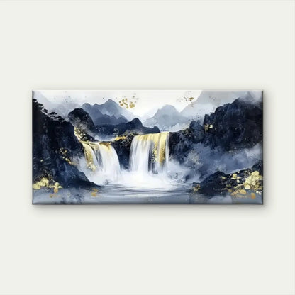 Waterfall Yellow Leaves Dark Wall Art Canvas Office Home Room Framed 120x60cm