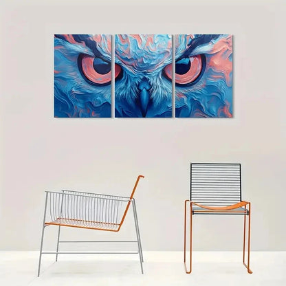 3pcs Abstract Owl Eyes Modern Blue & Pink Metal Print Ready to Hang Art - Bella Home Decor
