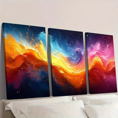 3pcs Vibrant Abstract Colorful Burst Textured Wall Art Set Canvas Framed 50x70cm - High Quality Print 100% Australian Made Wall Canvas Ready to Hang