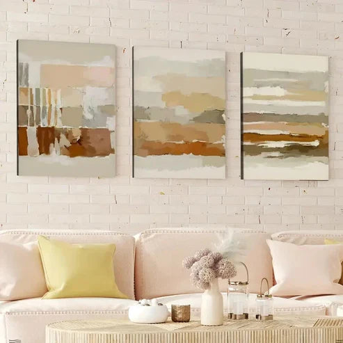 3pcs Abstract Geometric Beige Earth Tone Nordic Wall Art Canvas Unframed - High Quality Print 100% Australian Made Wall Canvas - Bella Home Decor