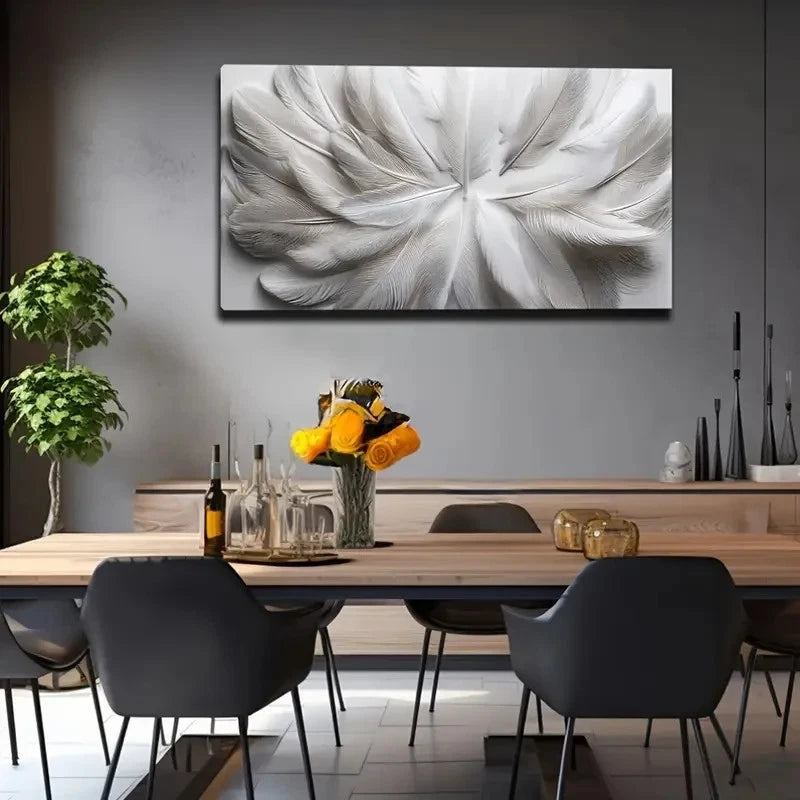White Feather Wall Art Canvas Office Home Room Framed 120x60cm
