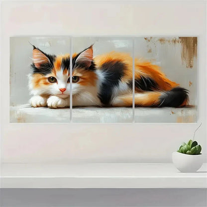 3pcs Calico Cat Oil Animals Perfect Wall Art Set Canvas Framed 40x60cm - High Quality Print 100% Australian Made Wall Canvas Ready to Hang - Bella Home Decor