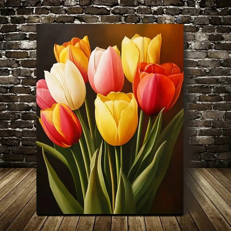 Beautiful Carnation Colorful Vibrant Tulip Painting 40x60cm Metal Print Ready to Hang - Bella Home Decor