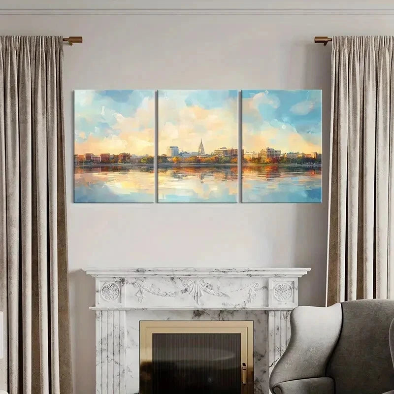 3pcs Cityscape Waterfront View Architectural Metal Print Ready to Hang Art - Bella Home Decor