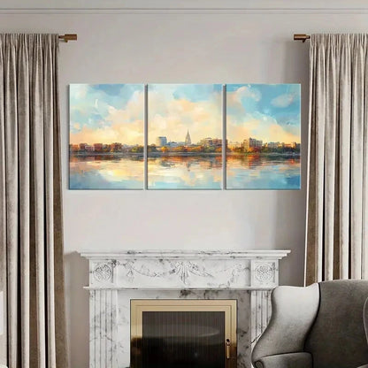3pcs Cityscape Waterfront View Architectural Metal Print Ready to Hang Art - Bella Home Decor