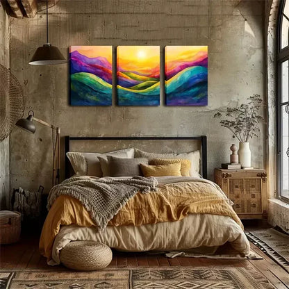 3pcs Abstract Mountain And Sunrise Wall Art Set Canvas Framed 60x90cm - High Quality Print 100% Australian Made Wall Canvas Ready to Hang - Bella Home Decor
