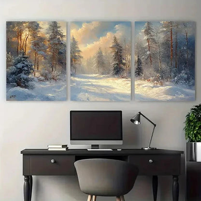 3pcs Winter Wonderland Snowy Nature Landscape Wall Art Set Canvas Unframed - High Quality Print 100% Australian Made Wall Canvas