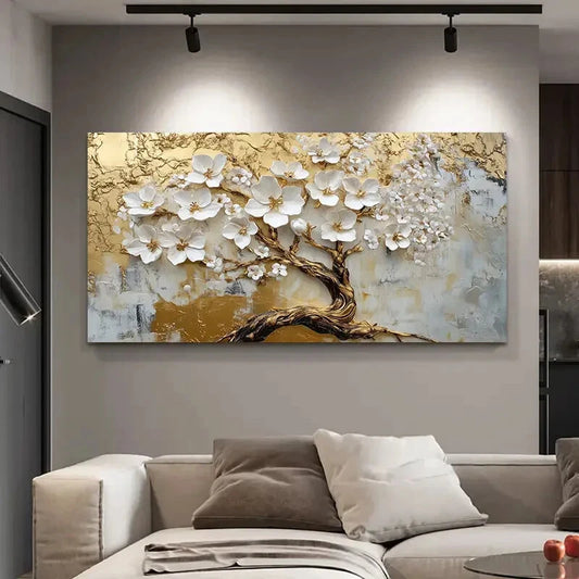 Minimalist White & Golden Wall Art Canvas Office Home Room Framed 120x60cm