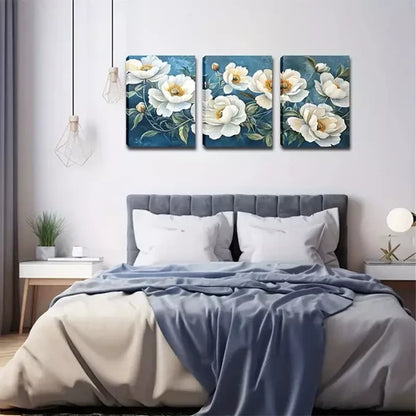 3pcs Triptych White Flowers Wall Art Canvas Unframed - High Quality Print 100% Australian Made Wall Canvas