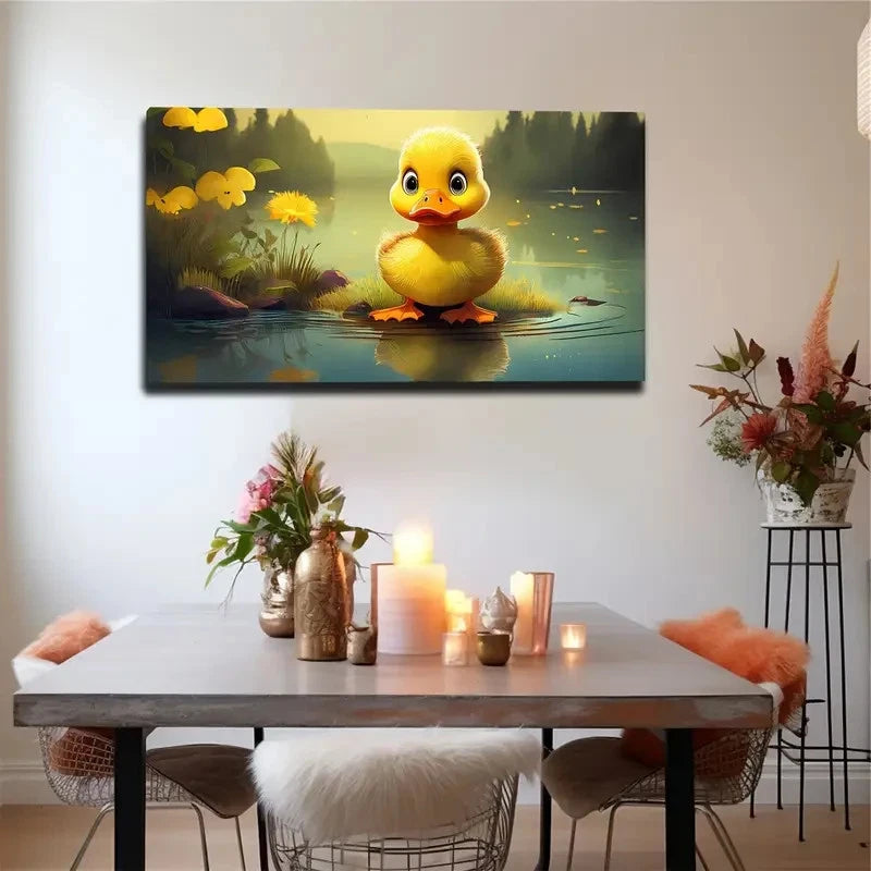 Small Yellow Duck Wall Art Canvas Office Home Room Framed 120x60cm