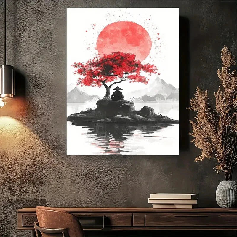 Beautiful Japanese Sunset Reflections Painting 40x60cm Metal Print Ready to Hang - Bella Home Decor