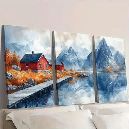 3pcs Norwegian Landscape Scandinavian GF   Wall Art Set Canvas Framed 40x60cm - High Quality Print 100% Australian Made Wall Canvas Ready to Hang