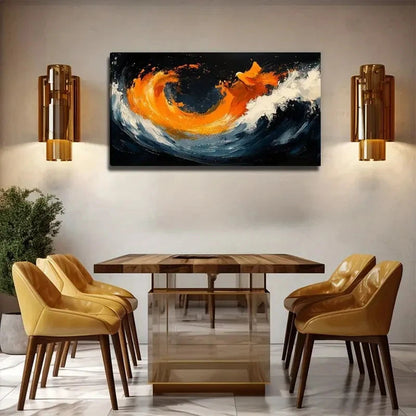 Dynamic Swirling Oranges Black Wall Art Canvas Office Home Room Framed 120x60cm