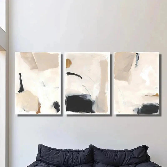 3pcs Beige Abstract Nordic Style Textured Metal Print Ready to Hang Art