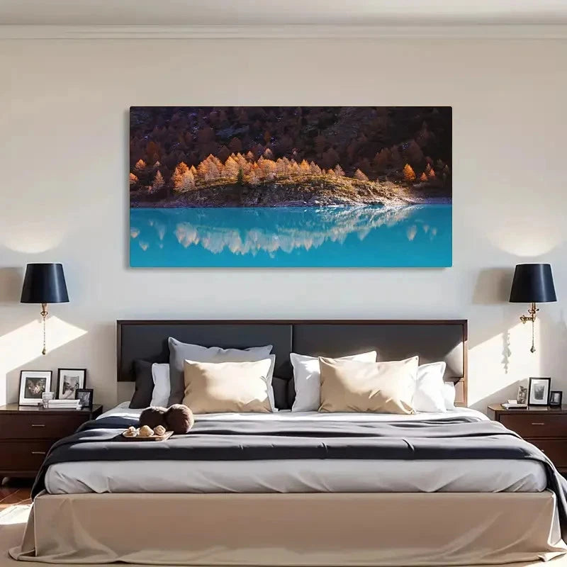 Autumn Lake Scenery Rustic Wall Art Canvas Office Home Room Framed 120x60cm