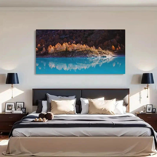 Autumn Lake Scenery Rustic Wall Art Canvas Office Home Room Framed 120x60cm