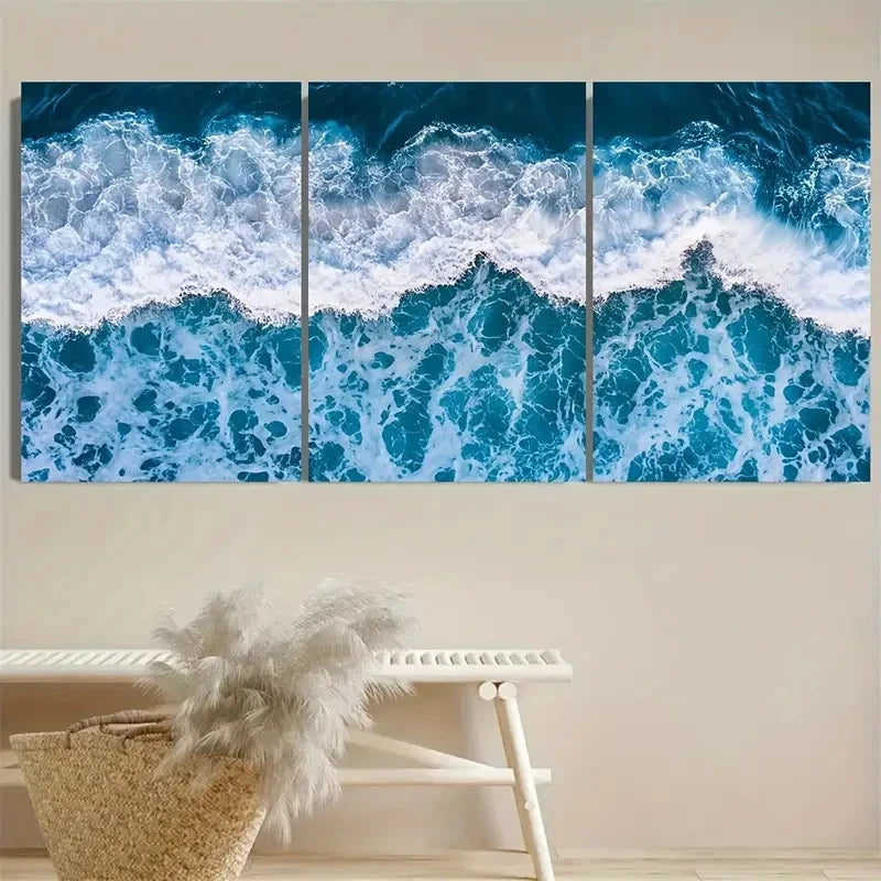 3pcs Ocean Art Sea Art Coastal Wall Art Set Canvas Framed 50x70cm - High Quality Print 100% Australian Made Wall Canvas Ready to Hang - Bella Home Decor