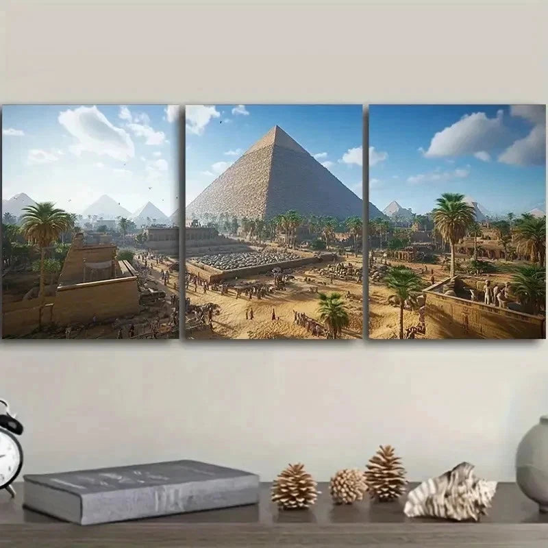 3pcs Modern Desert Pyramid City Wall Art Set Canvas Framed 40x60cm - High Quality Print 100% Australian Made Wall Canvas Ready to Hang