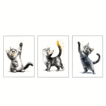 3pcs Playful Little Kittens Reaching The Sky   Wall Art Set Canvas Framed 50x70cm - High Quality Print 100% Australian Made Wall Canvas Ready to Hang