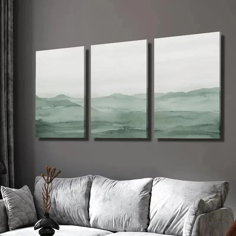 3pcs Sage Green Abstract Landscape Wall Art Set Canvas Framed 60x90cm - High Quality Print 100% Australian Made Wall Canvas Ready to Hang