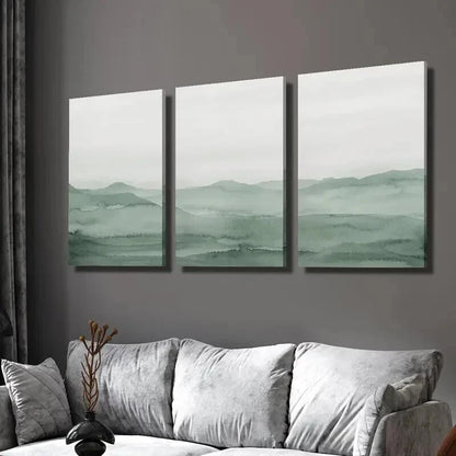 3pcs Sage Green Abstract Landscape Wall Art Set Canvas Framed 60x90cm - High Quality Print 100% Australian Made Wall Canvas Ready to Hang