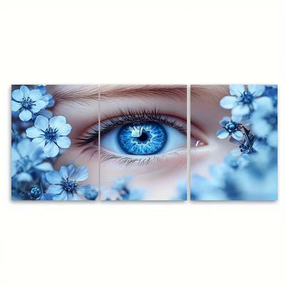 3pcs Serene Baby Blue Eyes Nemophila Floral Metal Print Ready to Hang Art - Bella Home Decor