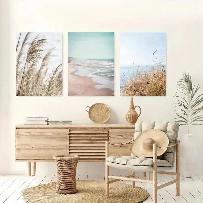 3pcs Neutral Beach Coastal House Décor Perfect Wall Art Set Canvas Framed 40x60cm - High Quality Print 100% Australian Made Wall Canvas Ready to Hang - Bella Home Decor