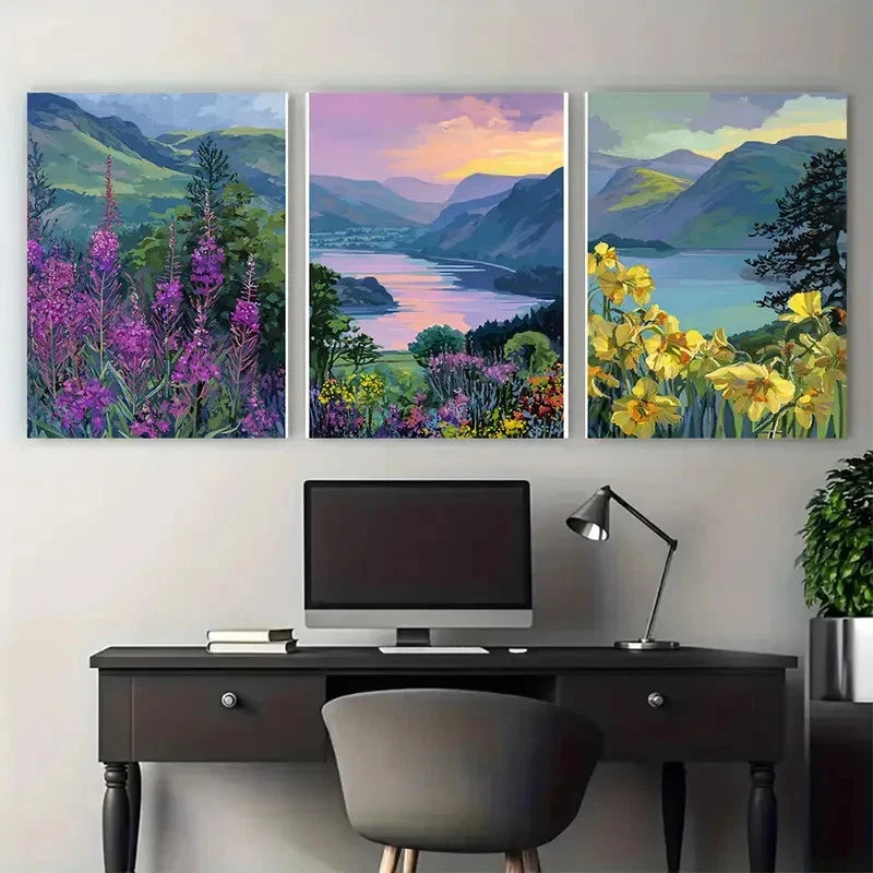 3pcs The Lake District National Park Travel Wall Art Set Canvas Framed 50x70cm - High Quality Print 100% Australian Made Wall Canvas Ready to Hang - Bella Home Decor