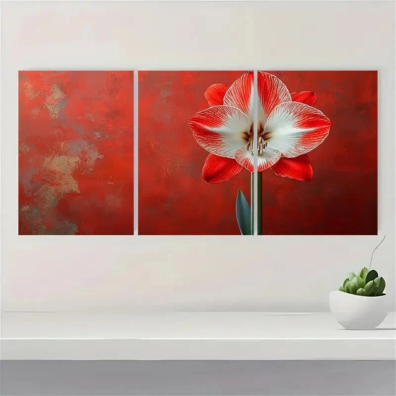 3pcs Amaryllis Flower Art Nature Metal Print Ready to Hang Art - Bella Home Decor